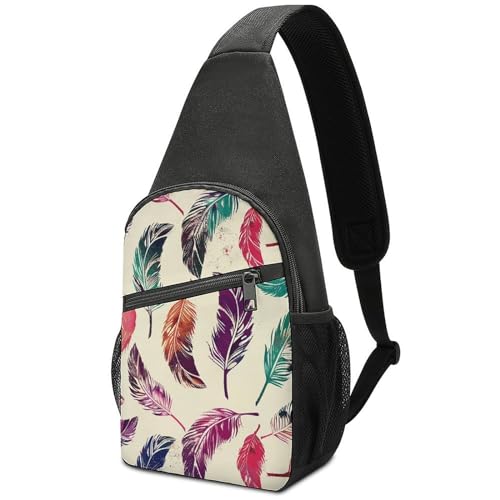 Bolsa cruzada para senderismo con estampado de plumas, ideal para tus escapadas
