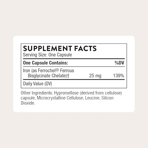 THORNE - Iron Bisglycinate - 25 mg Iron Supplement for Enhanced Absorption Without Gastrointestinal Side Effects* - NSF Certified for Sport - Gluten-Free - 60 Servings