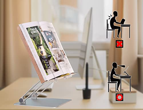 Levimetree Book Stand For Reading Height Adjustable Cookbook Holder With Paper Clip Hands-Free Foldable Book Stand For Desk, Textbook Stand, Book Rest For Reading, Recipe Book Holder Stand For Kitchen #TOP5