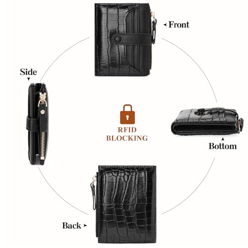 Image of Small Wallet for Women Leather Card Holder Bifold Ladies Wallets with Zipper Change Pocket ID Window
