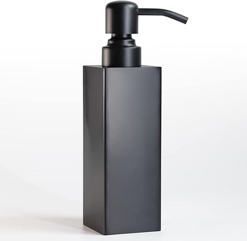 Dispensador de jabón negro, bomba negra a prueba de óxido, acero inoxidable 304, botella de loción recargable para encimera, 8.5 onzas (cuadrado
