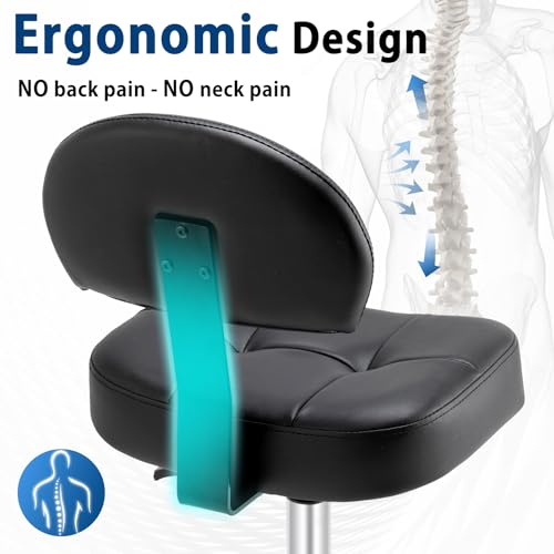 Rolling Stool with Back Support - Ergonomic Backrest No Back Pain, Comfortable Thick PU Leather Seat, Height Adjustable,Rolling Stool Chair with Wheels and Footrest for Office Salon (Dark Black) by YEEZEE - Image 3