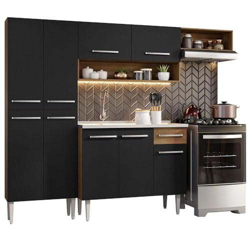 Madesa Cocina Integral Completa con Tarja Emilly Fit - Marrón/Negro