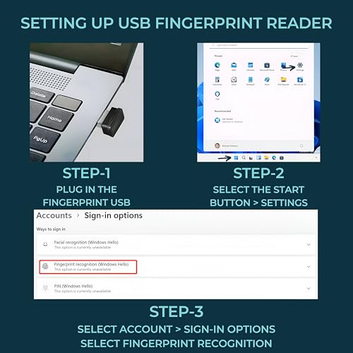 Image of USB Fingerprint Reader for Windows Hello - Ultra-Fast 0.2 Second Recognition, Self-Learning Technology, Supports Windows 10 /11 Login and Edge /Chrome Browser Passwords (Compact Design)