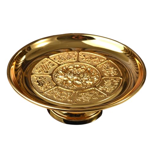 IMIKEYA 蓮花デザイン仏教供物果物皿 台座付き耐久性良好 お供え物用フルーツトレイ 祭壇用供物ホルダー レトロ調礼拝用品