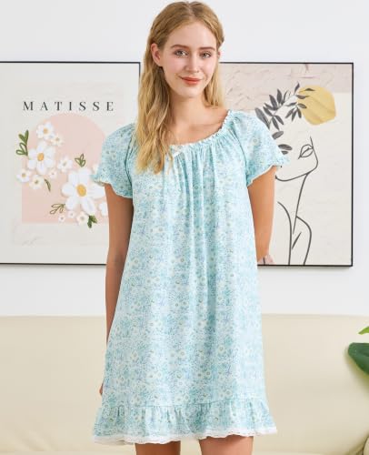 Image of Nanxson Women's Cotton Nightgown Short Sleeve Sleepwear Vintage Nightshirt