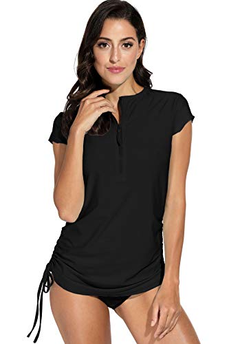 Spadehill Rash Guard For Womens Short Sleeve Rashguard Uv Protection Upf 50+ Surf Suit Black L #TOP1