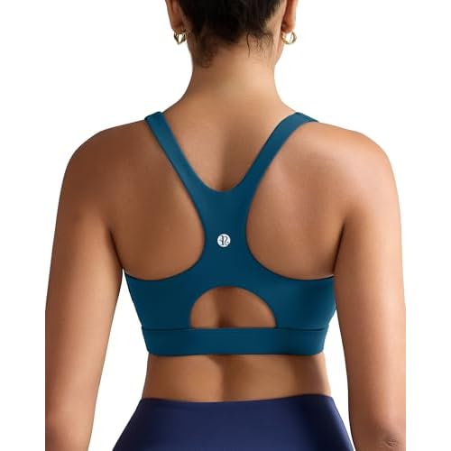 RUNNING GIRL Sports Bras for Women High Support,Racerback High Impact Grey Sports Bra Moulded Cup Workout Bra Push up D-navy Blue X-Large