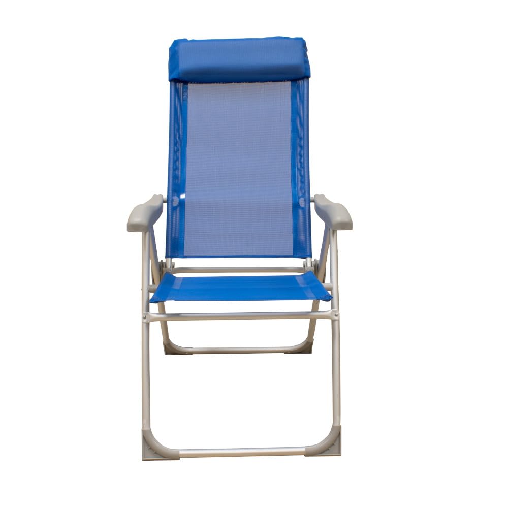 Sedia Sdraio Pieghevole Relax in Alluminio Ø22/19 mm – Multiposizione con Poggiatesta, Telo in Textilene Traspirante, Braccioli in ABS – Esterno e Giardino