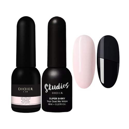 Didier Lab Rubber Base y Top Coat Semipermanente - Kit Esmalte Semipermanente para Uñas - LED UV Top Coat y Base Coat Milky Pink para Gel Uñas - Kit Uñas Semipermanentes 2pcs