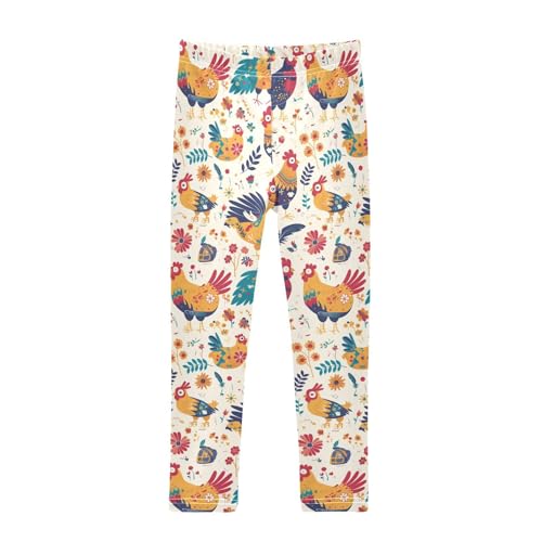 KLL Rooster Rustic Country Chicken Farmhouse Mexicana Little Girls Cotton Leggings Stretch Full Length Lounge Pants Sports