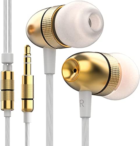 Betron ELR50 in Ear Headphones Earphones Wired with Noise Isolating Earbuds Tangle Free Cord Lightweight Carry Case Soft Ear Buds 3.5mm Plug (Gold)
