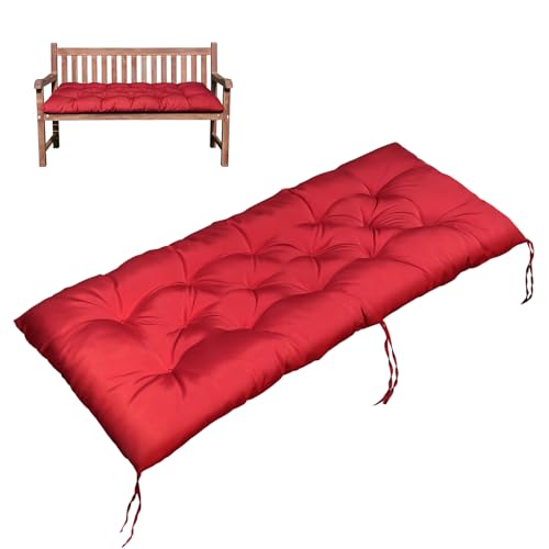 Gnostik Porch Swing Chair Cushion Replacement 48x20 Inch, Red Waterproof Bench Cushion,Tufted Bench Seat Pads Fade Resistant Thicken Patio Outdoor Chair Cushion for Garden, Indoor, Porch with Ties