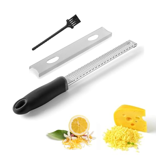 CHANGJIQ おろし器 チーズグレーター おろし金 すりおろし器 千切り器 細切り チーズ削り 生姜 大根 チョコレート レモン ニンニク 野菜 果物用 おろし ゼスターグレーター ステンレス鋼 保護カバー付き (ブラック)