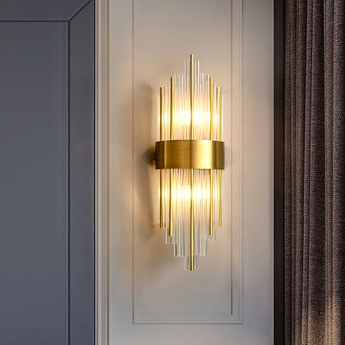 Image of Aomesinc Modern Crystal Wall Light Fixtures Gold Wall Sconce Brushed Wall Lamp for Bedroom Living Room Bathroom Vanity Bedside Hallway Gold(Without Bulb)