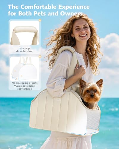 Pecute Dog Purse Carrier, Lightweight Dog Carriers for Small Dogs with Large Pockets, Dog Soft-Sided Carriers up to 6.6lbs, Pet Carrier for Puppy Cat Rabbit, Suitable for Travel, Subway, Cream - Image 4
