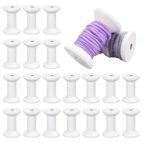 PH PandaHall 30pcs Wood Spools Small Empty Thread Spool White Wire Weaving Bobbins Wooden Sewing Thread Spools 2 inch String Spool Bulk for Embroidery Textile Sewing Machines Arts Crafts Cord
