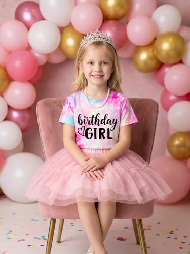 Image of YHHR Birthday Girl Shirt Tie Dye Girls Birthday Shirts 7-14 Year Kids Tops | Girls Birthday T Shirt, Cute B-Day Gifts Party Tops ,Birthday Outfits ,Letter Print Tees ,Graphic Short Sleeve Tee Tops