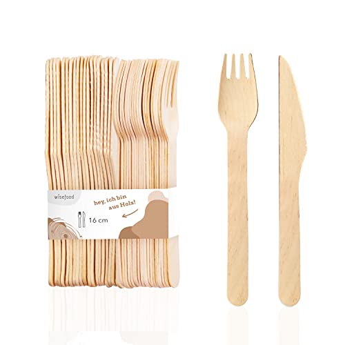wisefood Einwegbesteck aus Birkenholz, Holzbesteck, 200 Stück Einmal Besteck 16cm, biologisch abbaubar, stabil, umweltfreundlich