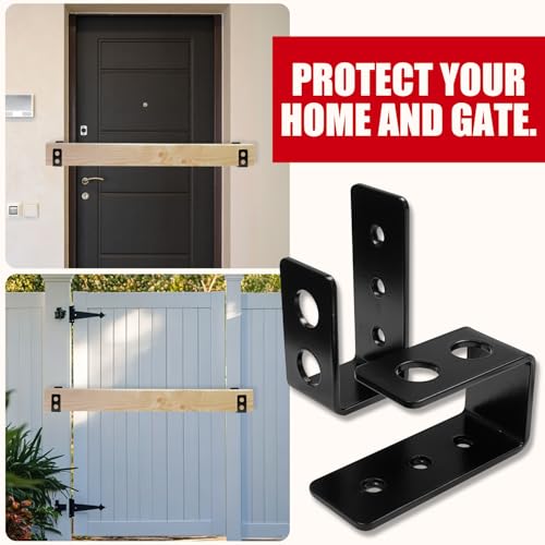 SecurityMan Heavy Duty 2x4 Door Barricade Brackets - 700lbs of Force, Door Brace Install in -(2pc) Thick 3.5mm Iron Metal U Bracket | Rust Proof - Gate Bar Holder for Indoor/Outdoor Door Security Bar