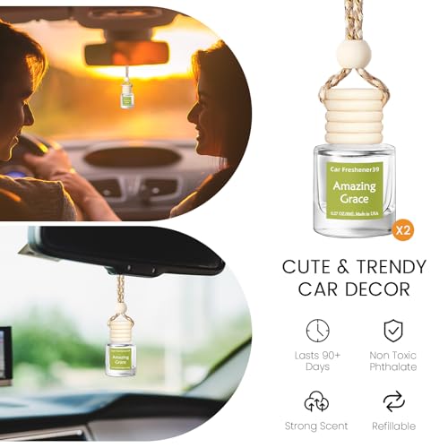 Image of Hanging Car Air Freshener, Long Lasting Essential Oil Diffuser, Non-Toxic New Car Scent, Cute Car Fresheners for Women, 2 Pack Made in USA