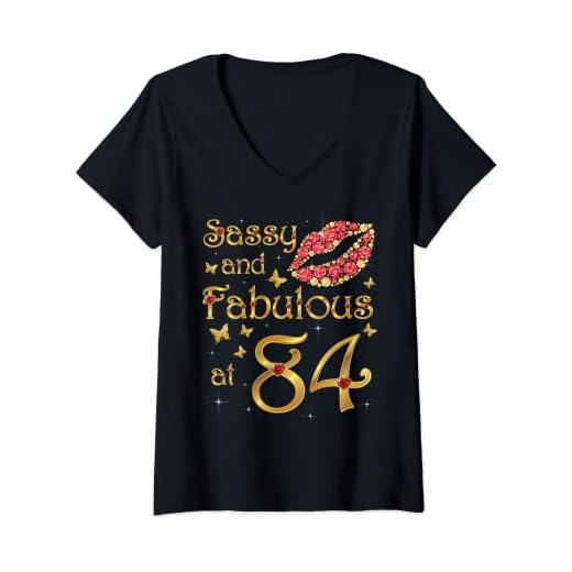 Mujer Sassy y fabuloso a los 84, 84 años, 84 años de edad, reina de cumpleaños 84 Camiseta Cuello V