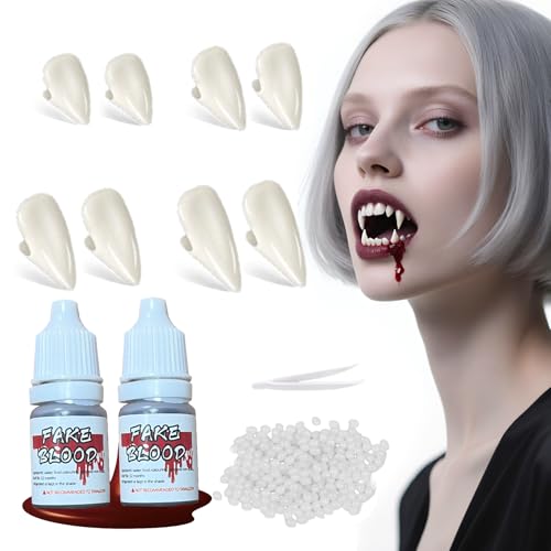 Presas vampiro realistas menina, dentes vampiro adulto com 4 tamanhos, Vampire Teeth Avec Colle Granulée Etsangre falso lavável, acessórios de Halloween para Cosplay Party criança adulto