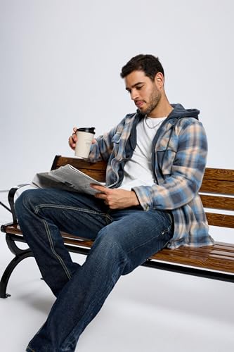 Image of TanBridge Men's Cotton Plaid Shirts Jacket Full Zip Fleece Flannel Sherpa Lined Hoodies Heavyweight Hoodies Jacket for Men