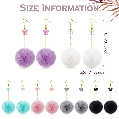 6 Pairs Christmas Butterfly PomPom Earrings Drop Dangling Colorful PomPom Earrings Winter Jewelry Butterfly Pendant Faux Fur Fluffy Ball jewelry for Women3