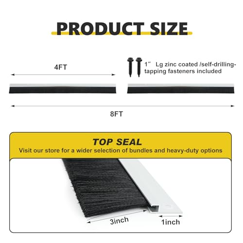 DoubleFill 3" Roll up Garage Brush Seal for Top, 8ft Long Garage Door Seal Standard Nylon Brush with Aluminum Track No-Drill 45deg Holder for Commercial, Corrugated, Sliding Barn, Hangar Doors by DoubleFill - Image 2