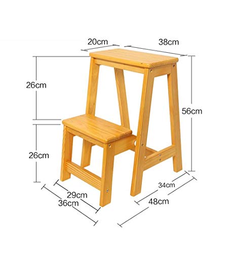 Taburete escalera de madera maciza portátil 2 escalones para cocina 3
