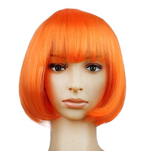 LUOEM Halloween Costume Wig Short Bob Wigs Dress up Accessories with Bangs for Costume Ball Rave Party (Orange)