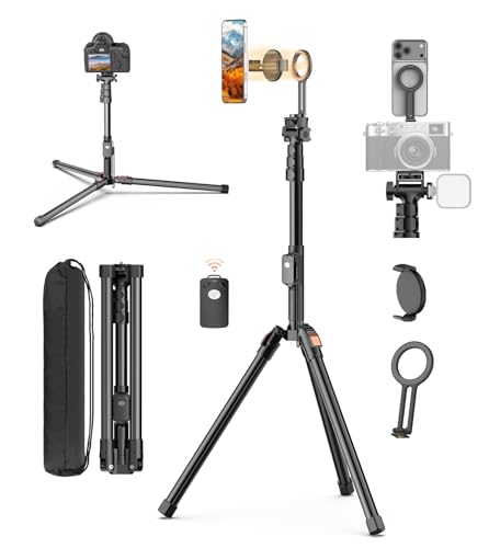 XXZU 74 Magnetic Phone Tripod with Magnetic Clip for Magsafe Camera Tripod Stand Tripod For Phone Camera with Reomte/Cold Shoe Phone Stand Tripod for iPhone/Android/Digital Camera Accessory Kits