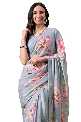 Image of MIRCHI FASHION Women Saree | Chiffon Chevron Zig Zag Printed Office Wear Sari with Blouse