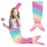 shallyong Coperta a Coda di Sirena, Sacco a Pelo Bambini, in flanella, con Pinne Sfumate di Colore, Coperta da Notte Termica per Bambina 145 x 55 cm (Arcobaleno)