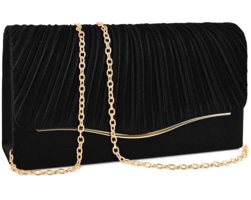 TINDTOP Clutch Purses for Women Evening Handbags for Formal Wedding Party Cocktail Prom Crossbody Shoulder Envelope Bag (Black)