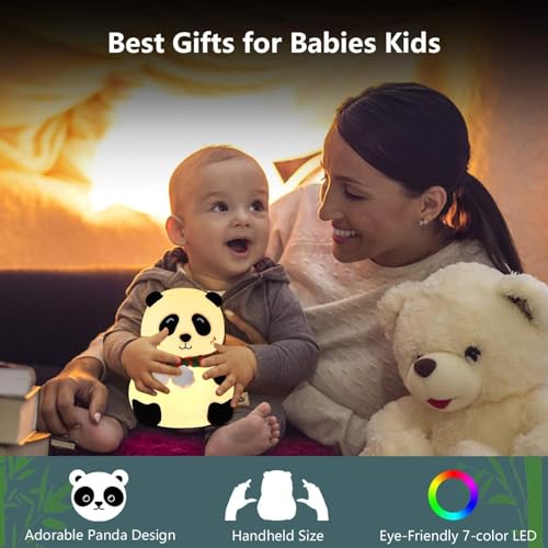 Image of DotCom Kids Night Light Lamp | Rechargeable LED Bedside for Children's Bedroom | Ideal Gift for Boys, Girls, Toddlers, and Nursery (Panda Lamp)