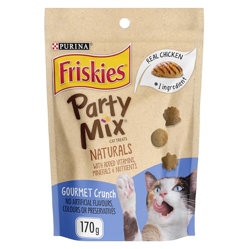 Friskies Party Mix Cat Treats, Naturals Gourmet Crunch with Real Chicken – 170 g Pouch (1 Pack)