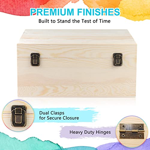 Safedelux 3-Pack Large Unfinished Wood Box With Locking Clasp - 12.6X9.4X6 Inches Natural Extra Thick Pine Wood Box Diy Keepsakes Wooden Boxes For Crafts - 10X8X4 Inches - 6X4X2 Inches #TOP2