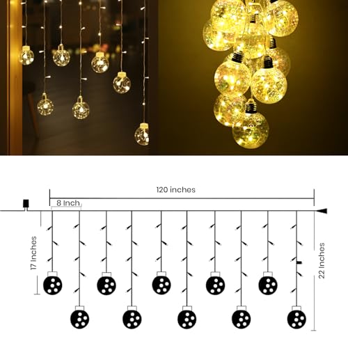 Image of Gigawatts Fairy Decor Light with Ball Orbs 138 LEDs 2.5m Indoor & Outdoor Globe Curtains Strings Warm White Decoration Lights for Diwali Christmas Wedding and Party (Pack of 1, Multicolour)