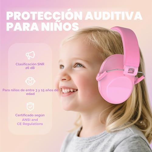 Miniatura 2 de Procase Cascos Antiruido Para Niños Nrr 22 Db, Orejeras Insonorizadas Con Cancelación De Ruido Y Diadema Ajustable, Protectores Auditivos Infantiles- Rosa