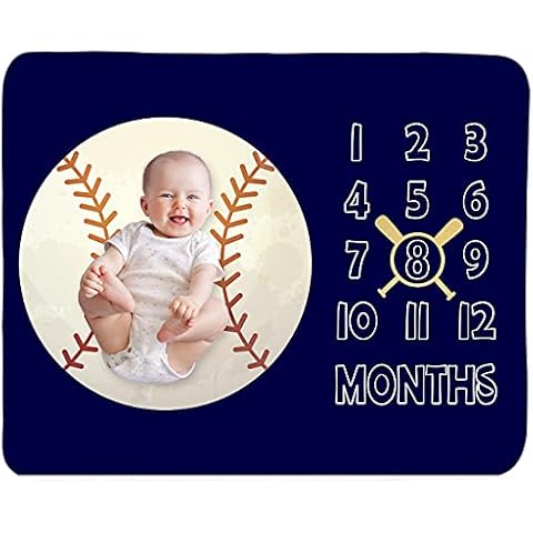 Baby Monthly Milestone Blanket Boy - Newborn Month Blanket Unisex Neutral Personalized Shower Gift Baseball Sports Nursery Decor Photography Background Prop with Frame Large 51''x40'' Cover
