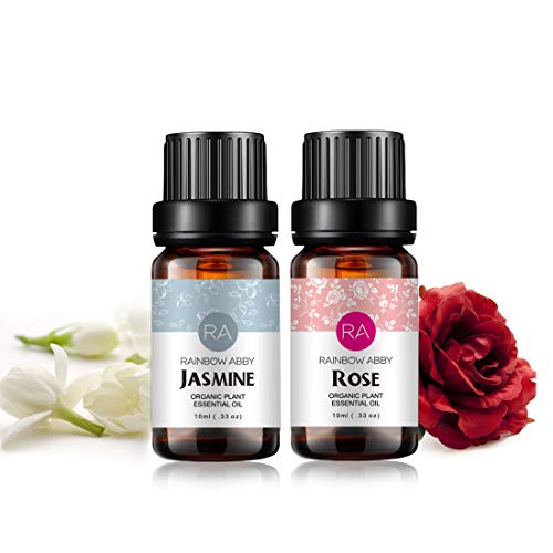 Rose Jasmine Essential Oil Set Aromatherapy 100% Pure Organic Oils for Diffuser, Massage, Skin- 2 x 10ml¡­