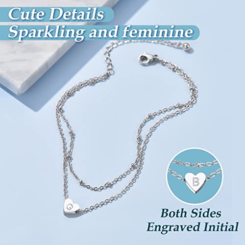 ChainsPro Women Initial Anklet, Heart Anklets for Women, A-Z Letter Ankle Bracelets Double-Layer, Adjustable Silver/Gold Plated Foot Chain Summer Beach - Image 6