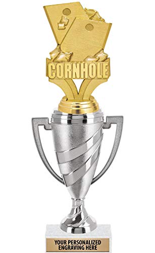Crown Awards Cornhole Trophy, 10" Silver Cup Cornhole Trophies with Engraving Included, 1 Pack Prime