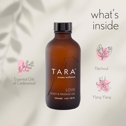 Image of TARA Spa Therapy Love Body & Massage Oil - Premium Organic Oil for Nurturing & Sensuality, 100% Pure Essential Oils, Rose, Jasmine & Ylang Ylang, 4 oz