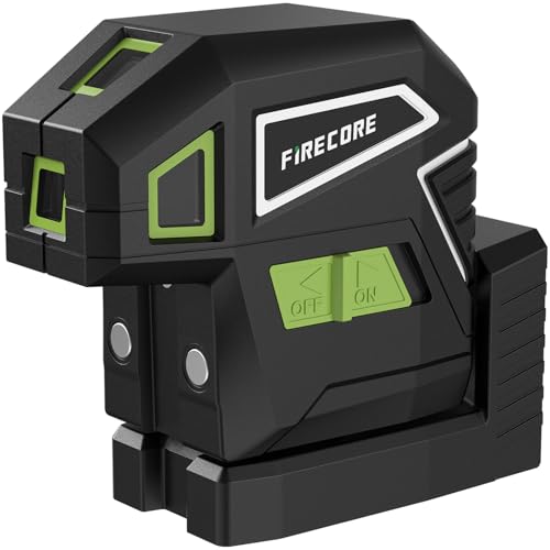 Firecore 5-Point Laser Level, Green Beam Self-Leveling Laser Plumb Bob with Magnetic Base, 131-Foot Range, 2 AA Batteries and Carry Pouch Included - F501G