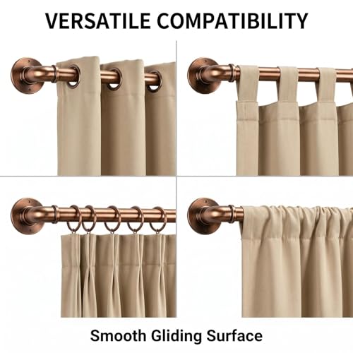 Brass Industrial Pipe Curtain Rod 18 to 120 Inch,1 Inch Diameter Adjustable Wrap Around Curtain Rod,Metal Window Treatment Rods,Ideal as Your Kitchen,Bedroom,Outdoor Patio Etc - image 2