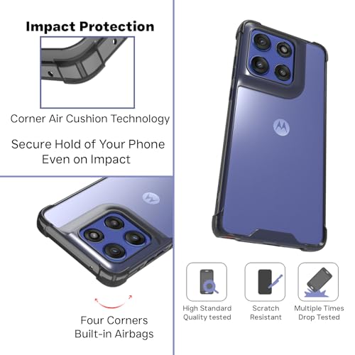 Image of RIGGEAR Shockproof Clear Hybrid Airbag Armor Back Cover Case for Motorola Moto Edge 60 Stylus 5G (Clear-Black TPU Bumper with Transparent PC)