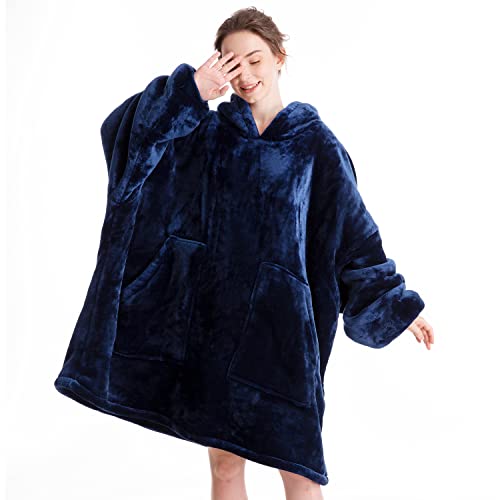 Aemicion Sherpa Wearable Blanket Hoodie – Navy Adult